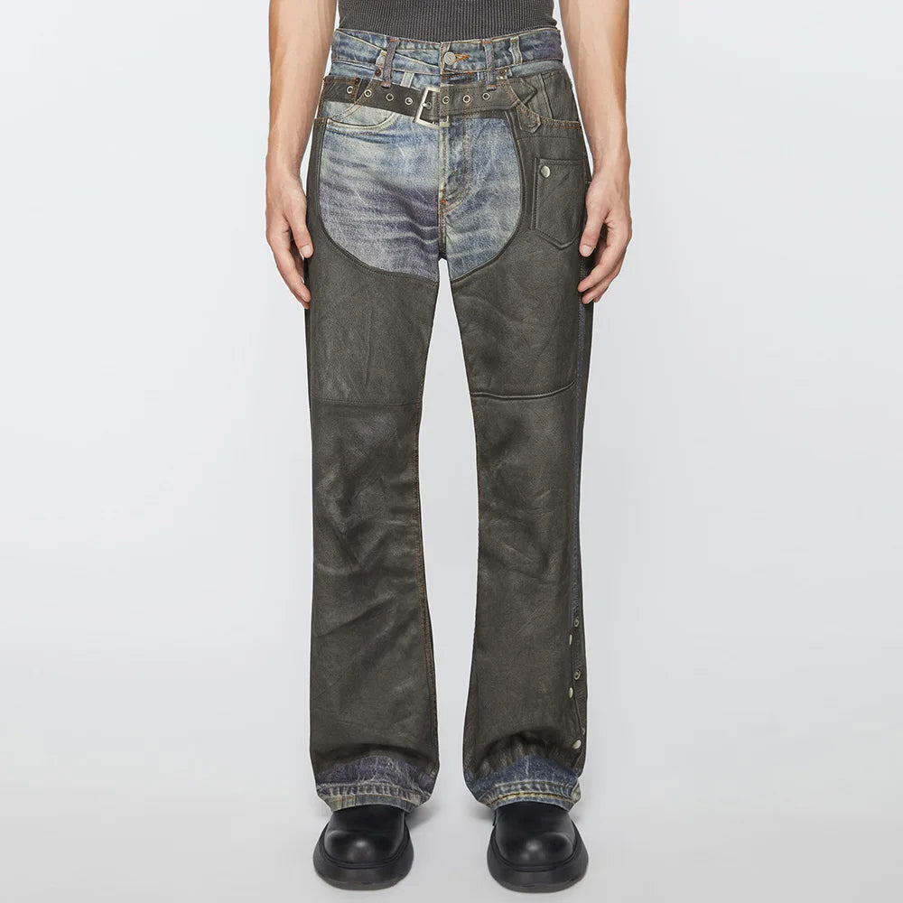 Unisex PU Leather Patchwork Baggy Jeans – High Street Oversized Denim