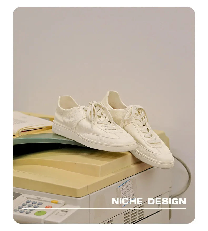 2024 Men’s Vintage White Leather Casual Low-Top Shoes – Breathable & Trendy