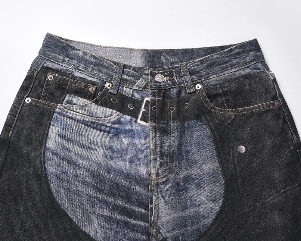 Unisex PU Leather Patchwork Baggy Jeans – High Street Oversized Denim