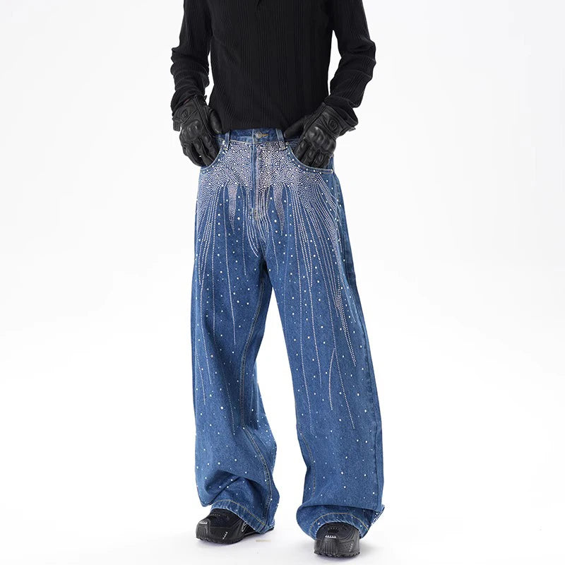 Y2K Rhinestone Arc Wide Baggy Jeans for Teens