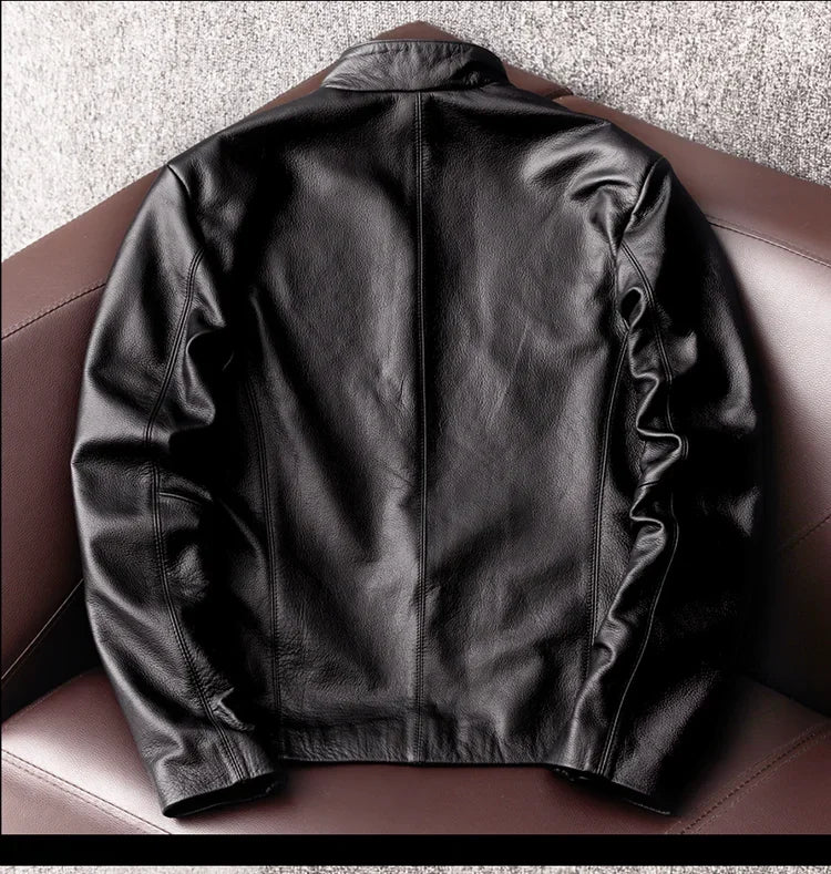 AYUNSUE Genuine Cowhide Leather Jacket for Unisex