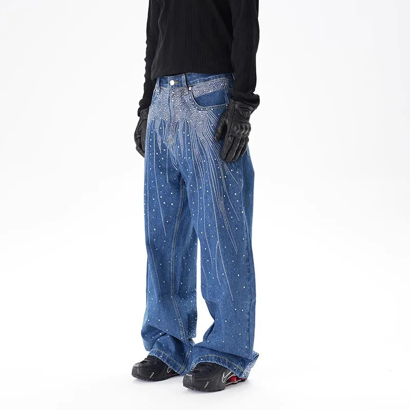 Y2K Rhinestone Arc Wide Baggy Jeans for Teens