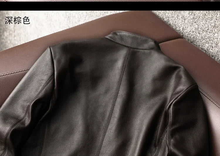 AYUNSUE Genuine Cowhide Leather Jacket for Unisex