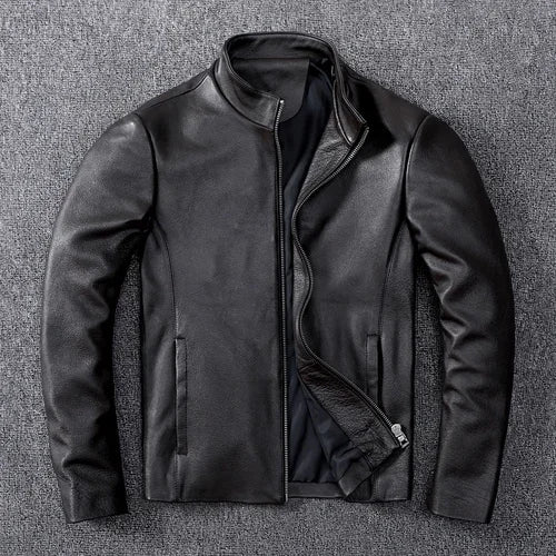 AYUNSUE Genuine Cowhide Leather Jacket for Unisex