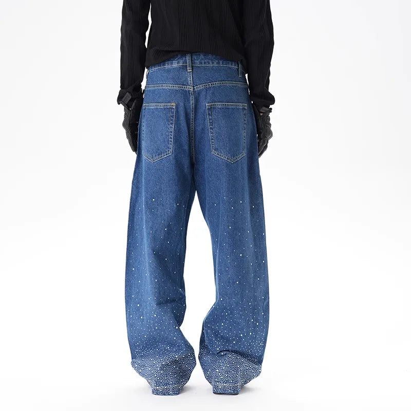 Y2K Rhinestone Arc Wide Baggy Jeans for Teens
