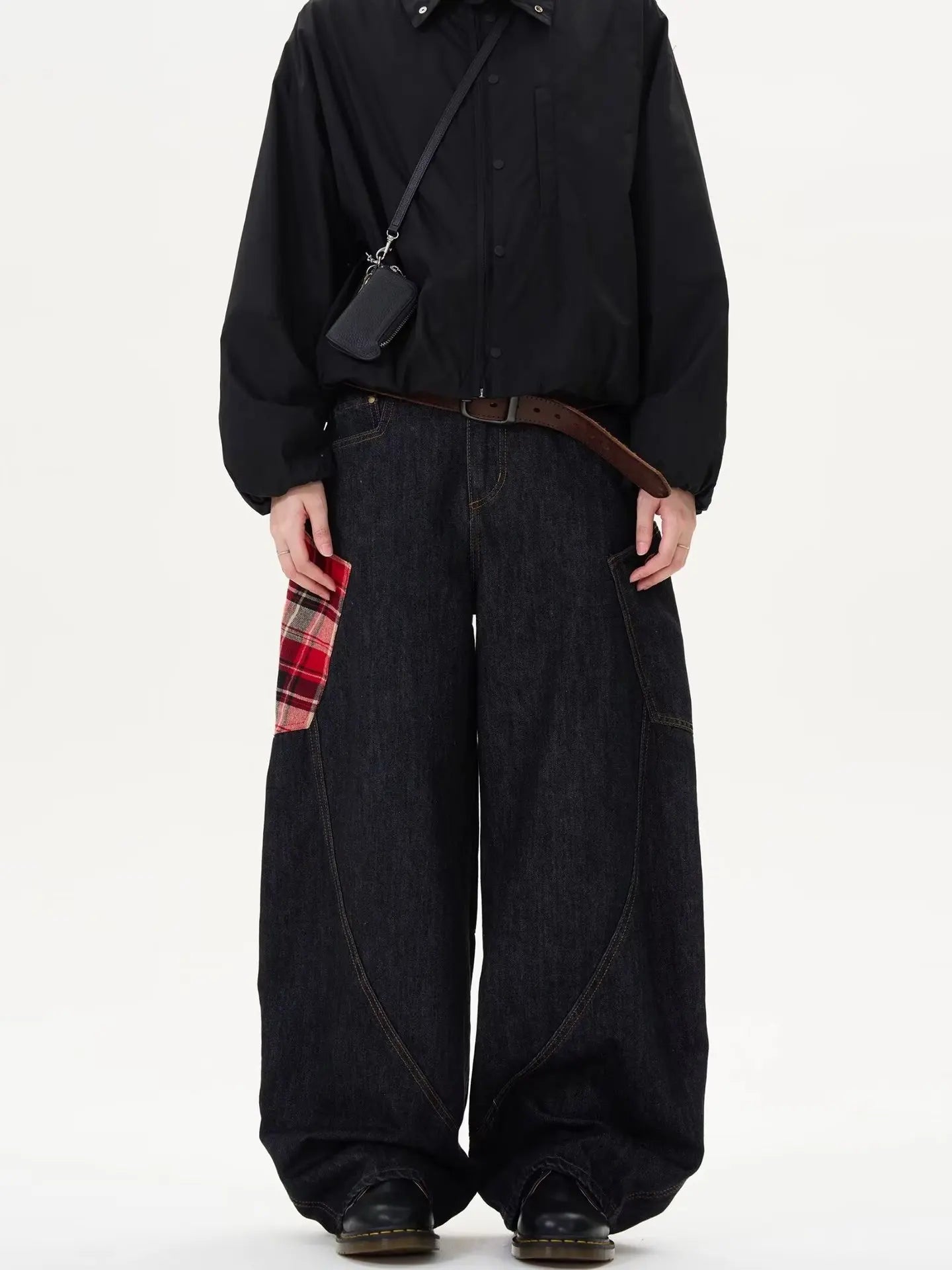 Y2K Scottish Plaid Spliced Baggy Wide-Leg Jeans – Streetwear 2024