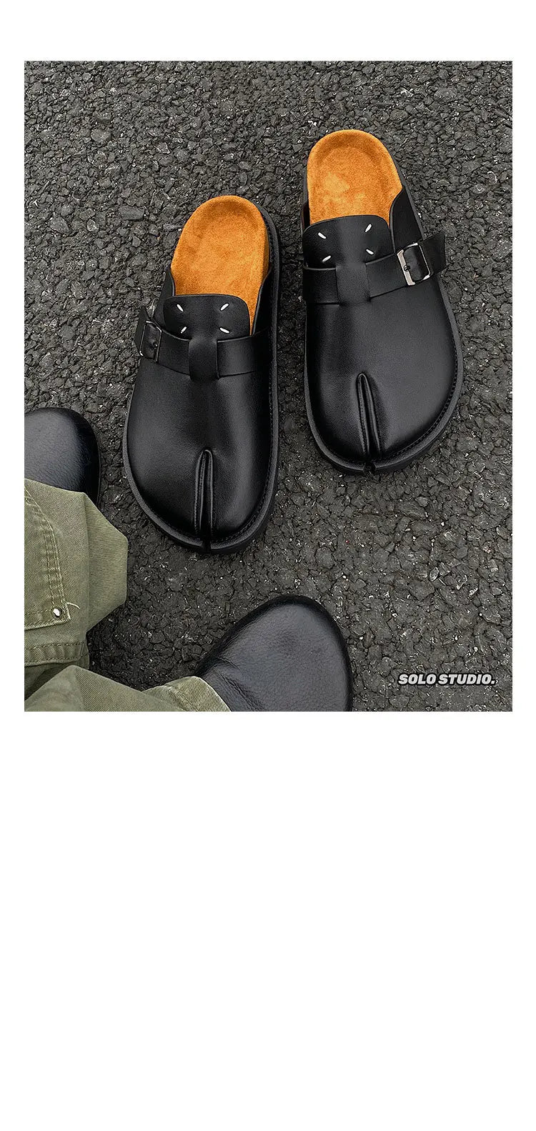 Men's Cow Leather Tabi Split-Toe Slip-On Mules with Arch Support