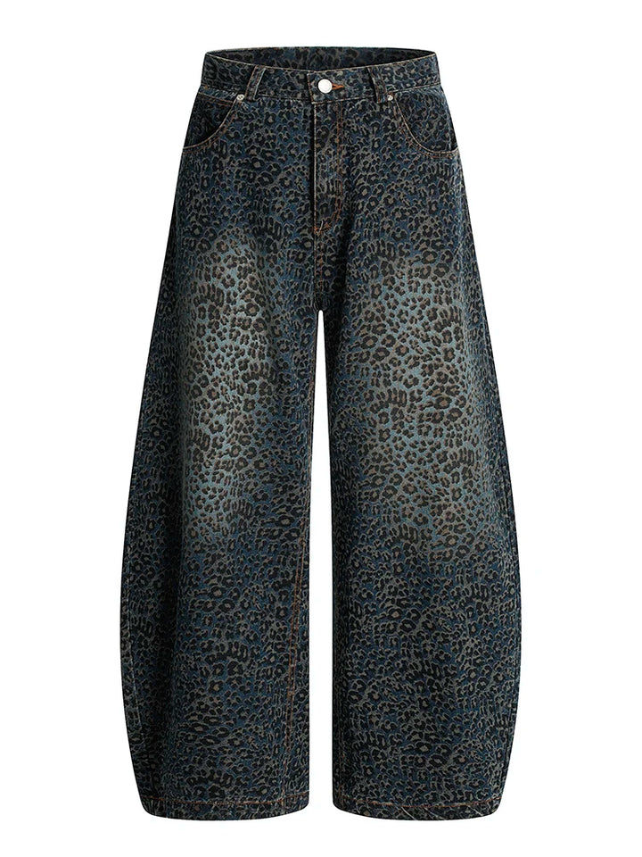 Women’s Blue Leopard Print Wide Leg Jeans