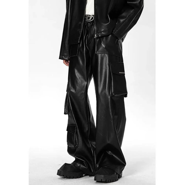 Men’s PU Leather Cargo Pants