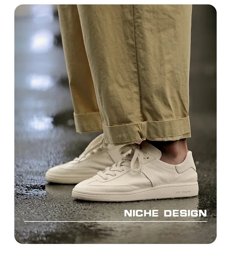2024 Men’s Vintage White Leather Casual Low-Top Shoes – Breathable & Trendy