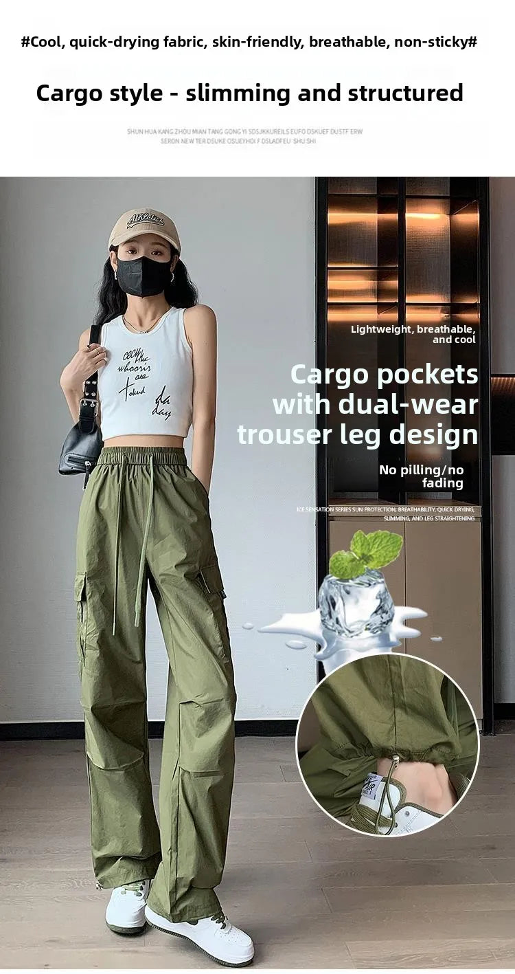 Women’s Retro Workwear Wide-Leg Pants – Summer Drapey Trousers