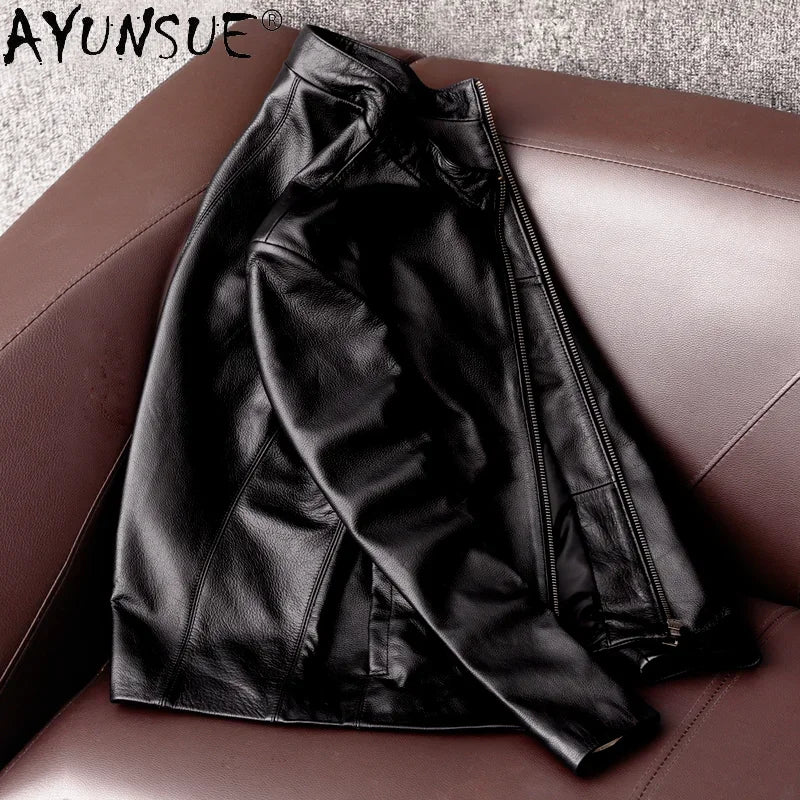 AYUNSUE Genuine Cowhide Leather Jacket for Unisex