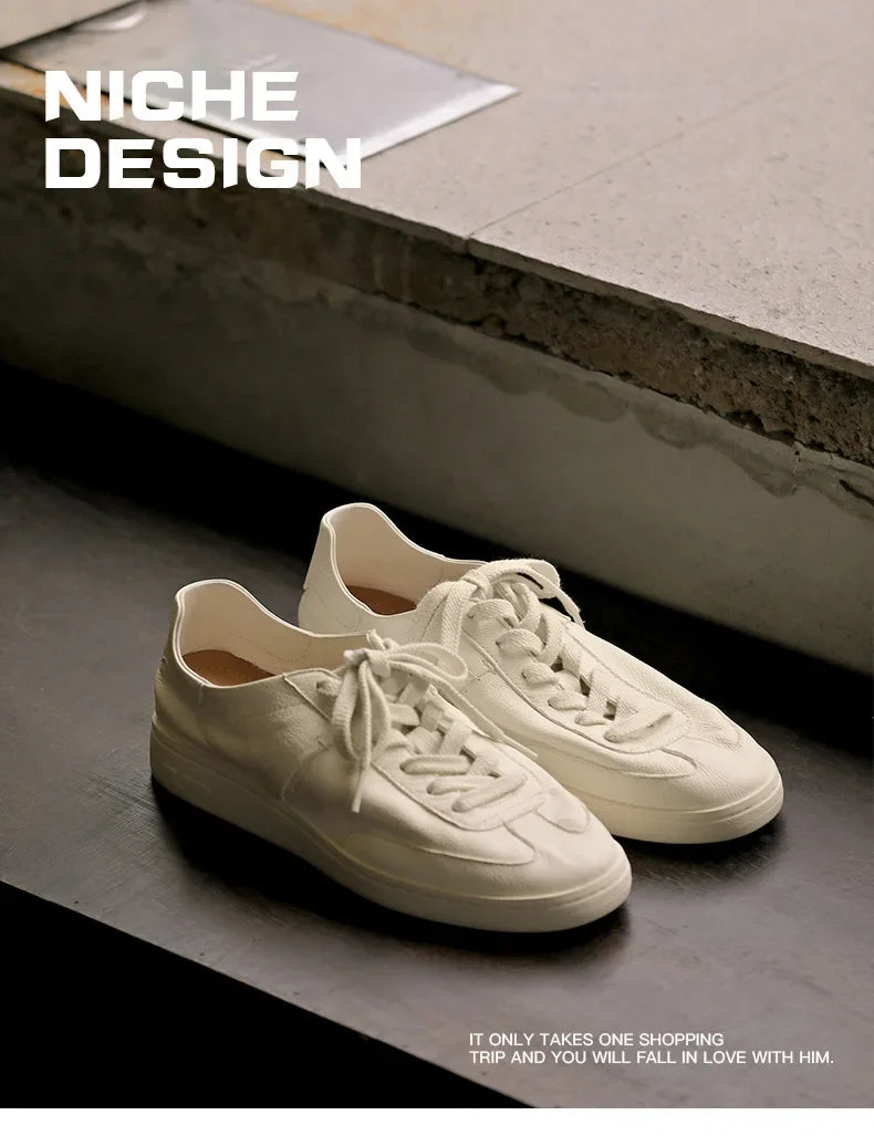 2024 Men’s Vintage White Leather Casual Low-Top Shoes – Breathable & Trendy