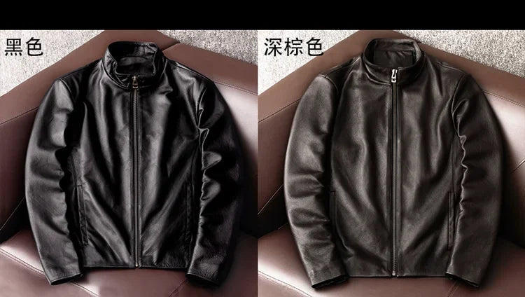 AYUNSUE Genuine Cowhide Leather Jacket for Unisex