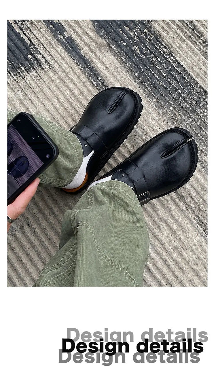 Men's Cow Leather Tabi Split-Toe Slip-On Mules with Arch Support