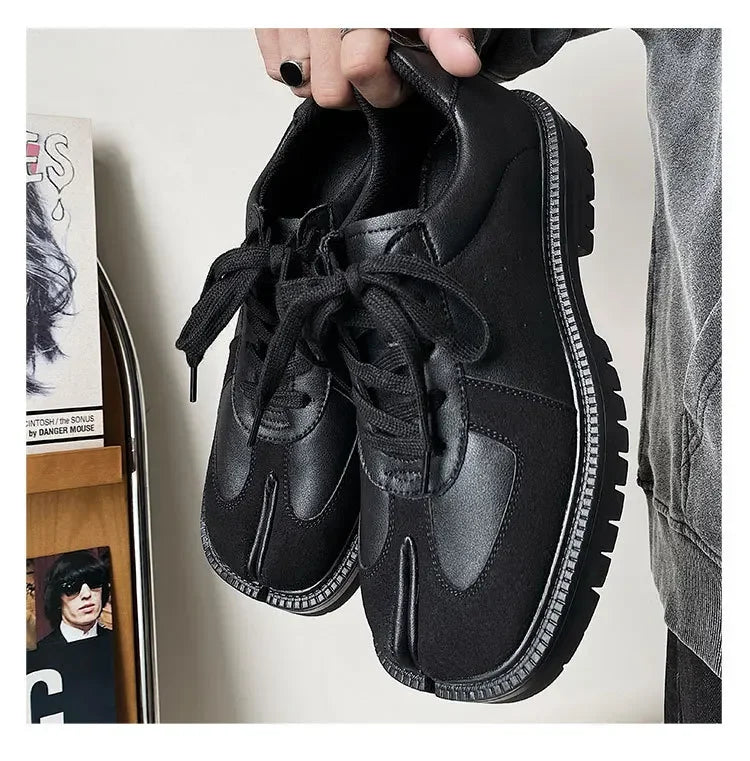 Unisex Tabi Shoes Genuine Leather Split Toe Sneakers Suede Low Top Casual