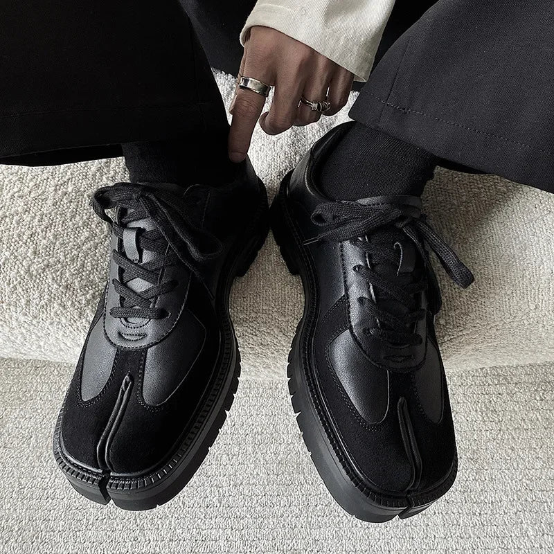 Unisex Tabi Shoes Genuine Leather Split Toe Sneakers Suede Low Top Casual