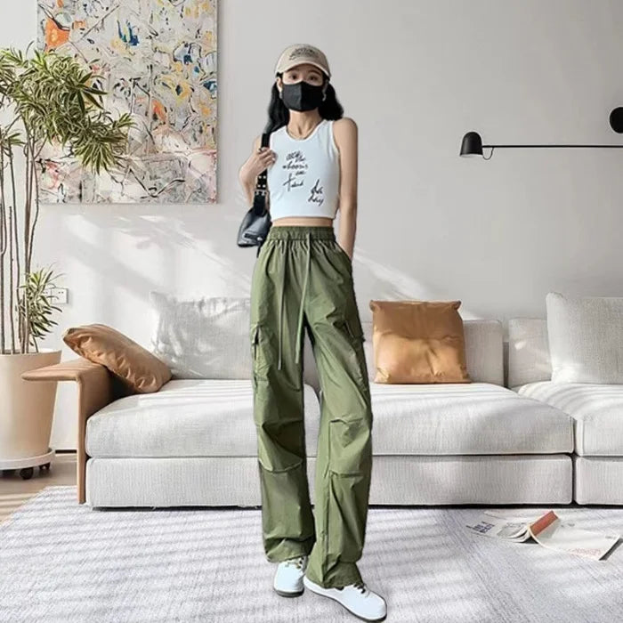 Women’s Retro Workwear Wide-Leg Pants – Summer Drapey Trousers