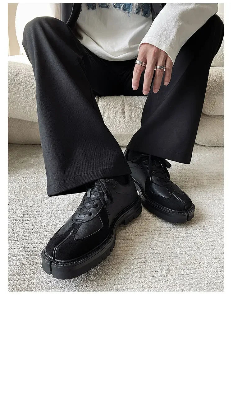 Unisex Tabi Shoes Genuine Leather Split Toe Sneakers Suede Low Top Casual