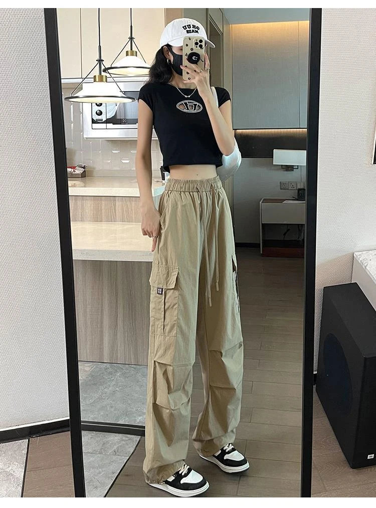 Women’s Retro Workwear Wide-Leg Pants – Summer Drapey Trousers