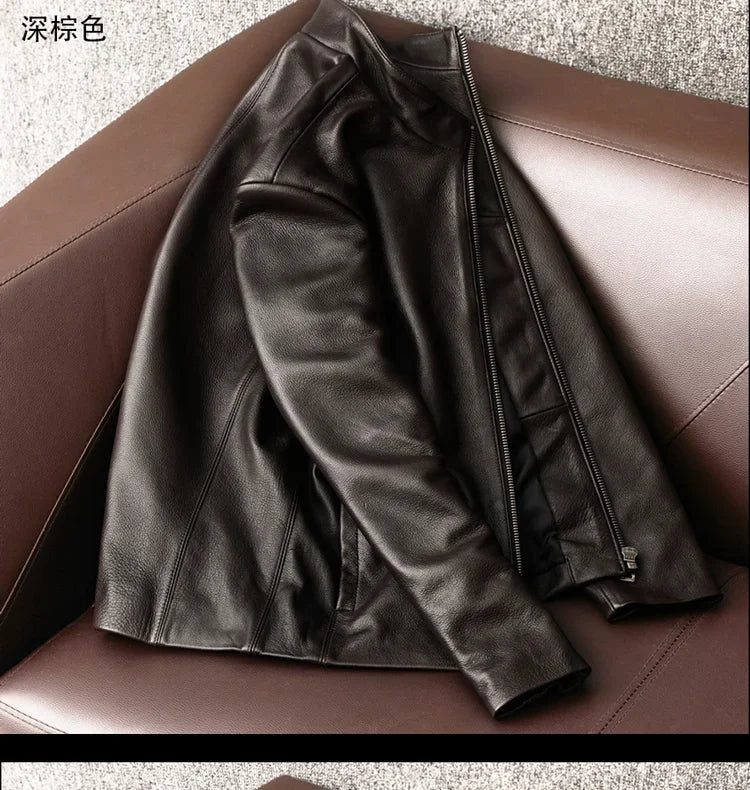 AYUNSUE Genuine Cowhide Leather Jacket for Unisex
