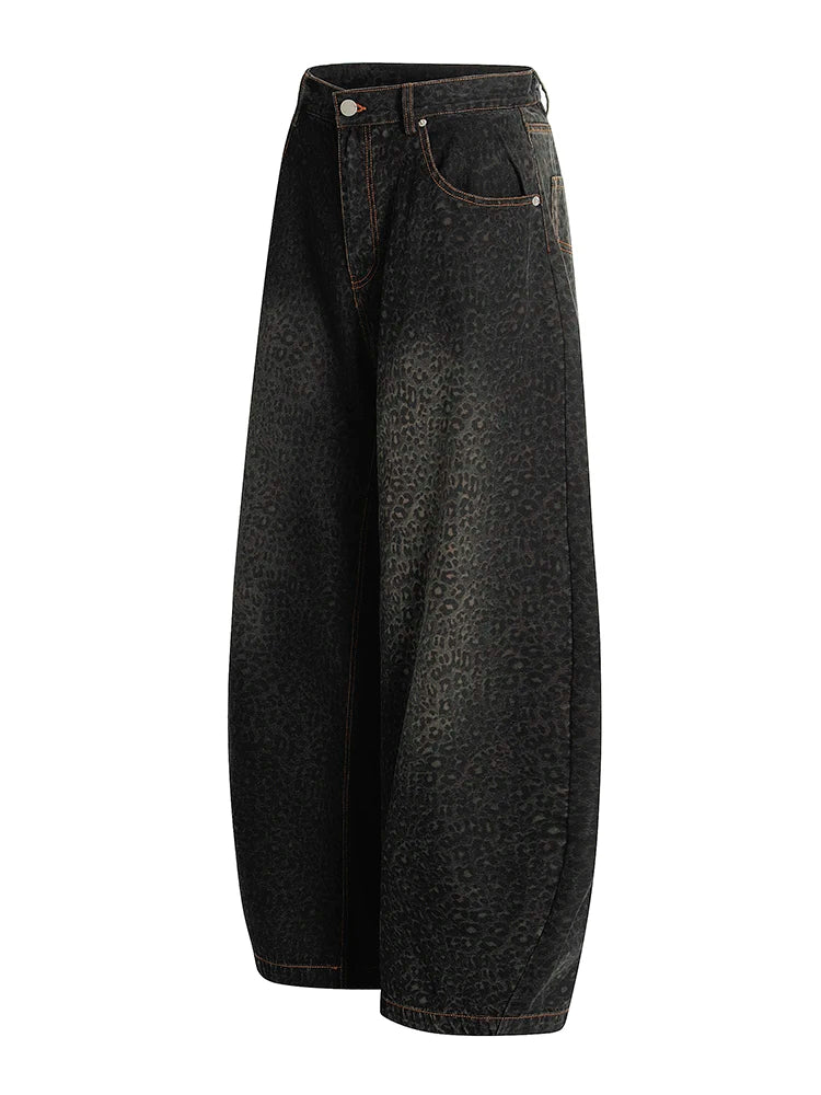 Women’s Blue Leopard Print Wide Leg Jeans