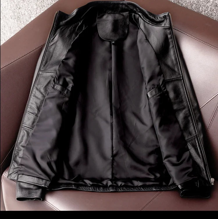 AYUNSUE Genuine Cowhide Leather Jacket for Unisex