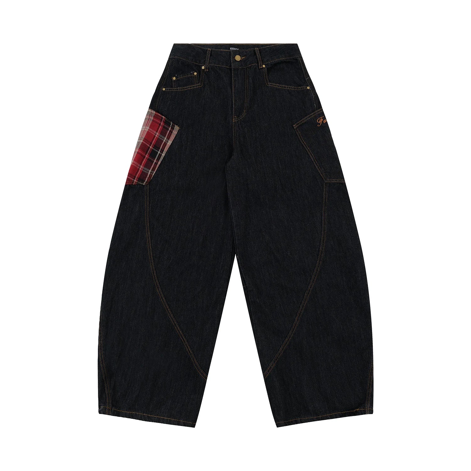 Y2K Scottish Plaid Spliced Baggy Wide-Leg Jeans – Streetwear 2024