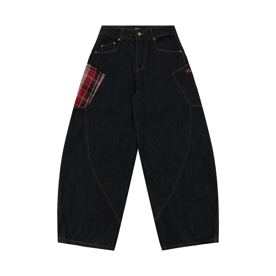 Y2K Scottish Plaid Spliced Baggy Wide-Leg Jeans – Streetwear 2024
