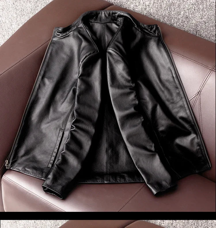 AYUNSUE Genuine Cowhide Leather Jacket for Unisex