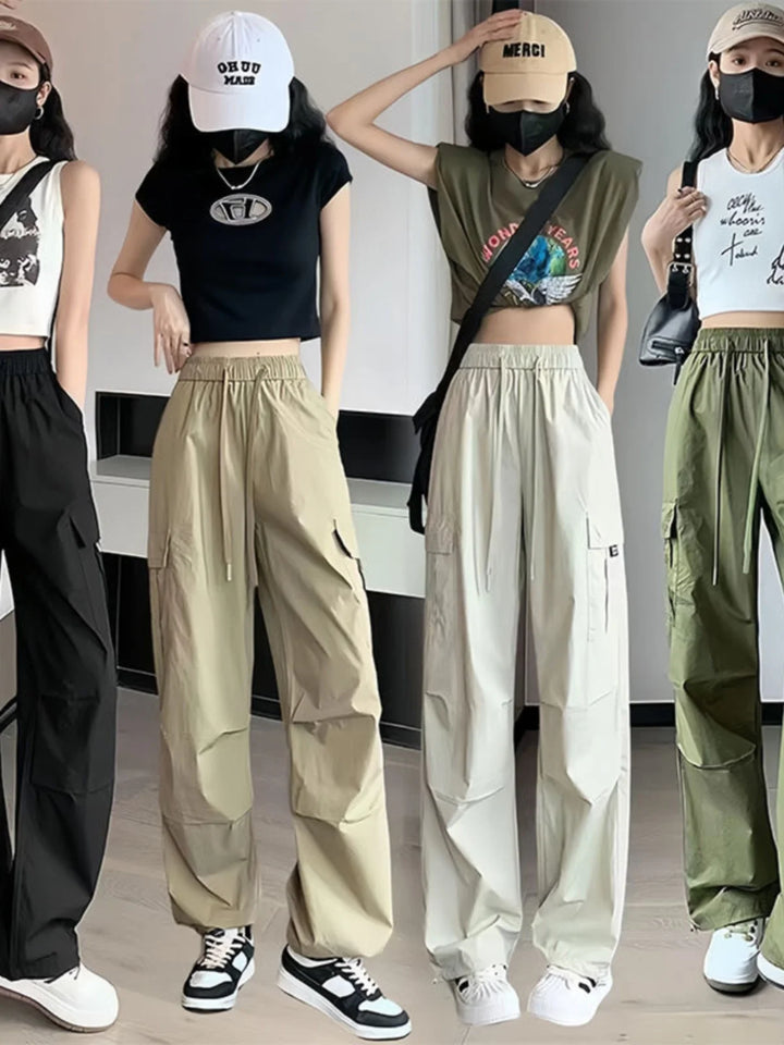 Women’s Retro Workwear Wide-Leg Pants – Summer Drapey Trousers