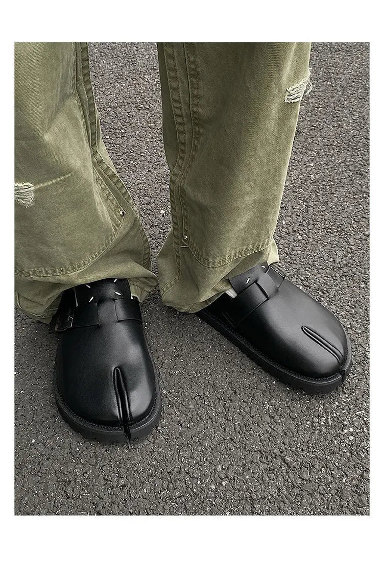 Men's Cow Leather Tabi Split-Toe Slip-On Mules with Arch Support