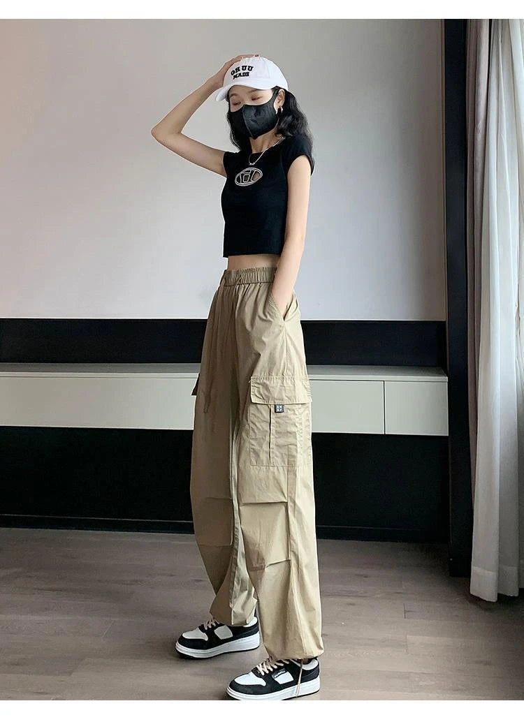 Women’s Retro Workwear Wide-Leg Pants – Summer Drapey Trousers