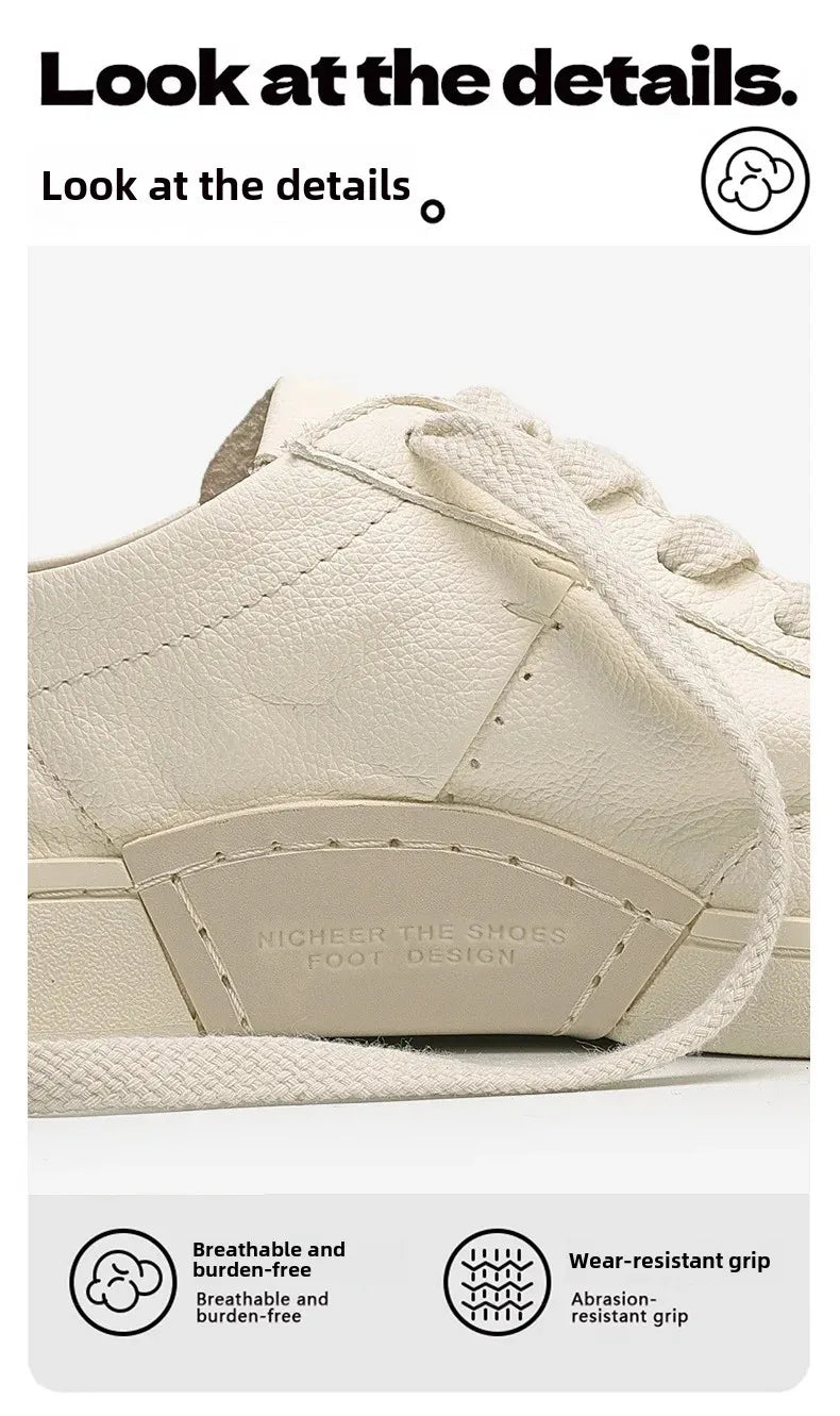 2024 Men’s Vintage White Leather Casual Low-Top Shoes – Breathable & Trendy