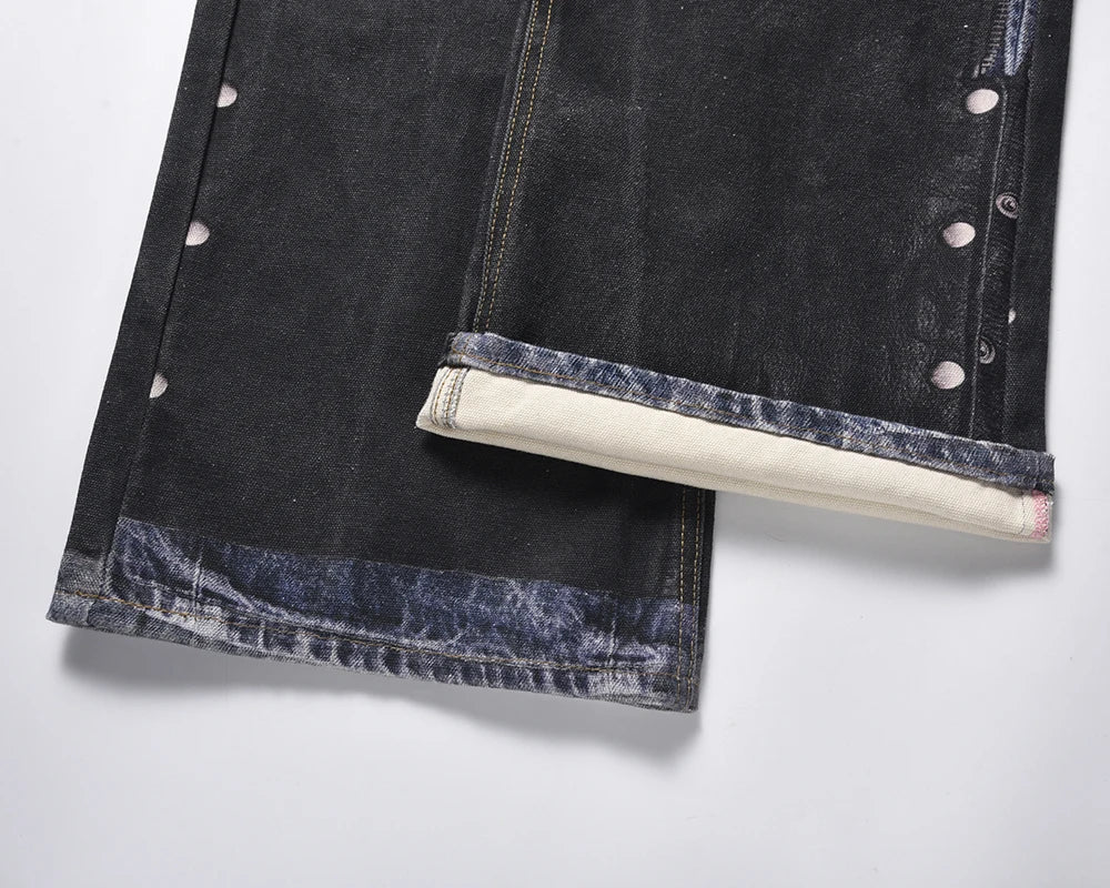 Unisex PU Leather Patchwork Baggy Jeans – High Street Oversized Denim