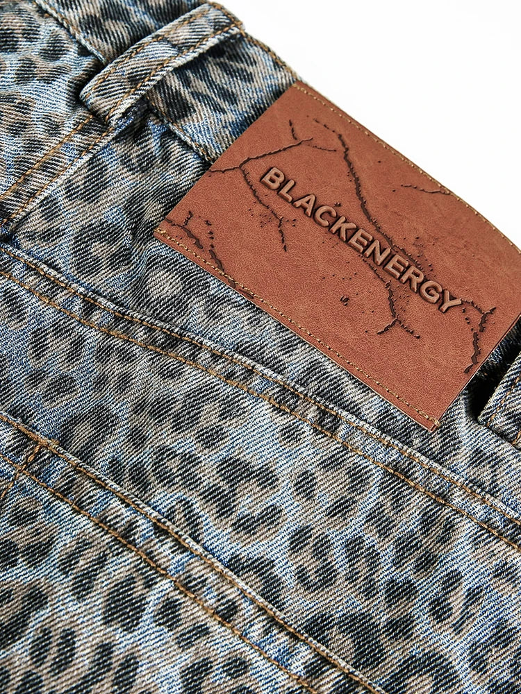 Women’s Blue Leopard Print Wide Leg Jeans