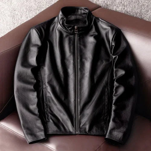 AYUNSUE Genuine Cowhide Leather Jacket for Unisex