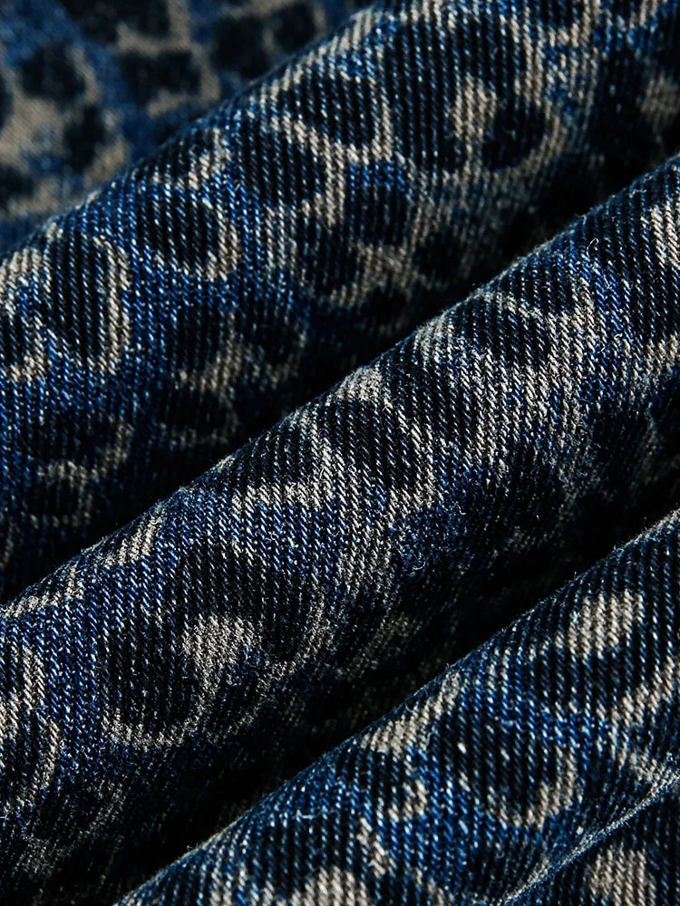 Women’s Blue Leopard Print Wide Leg Jeans