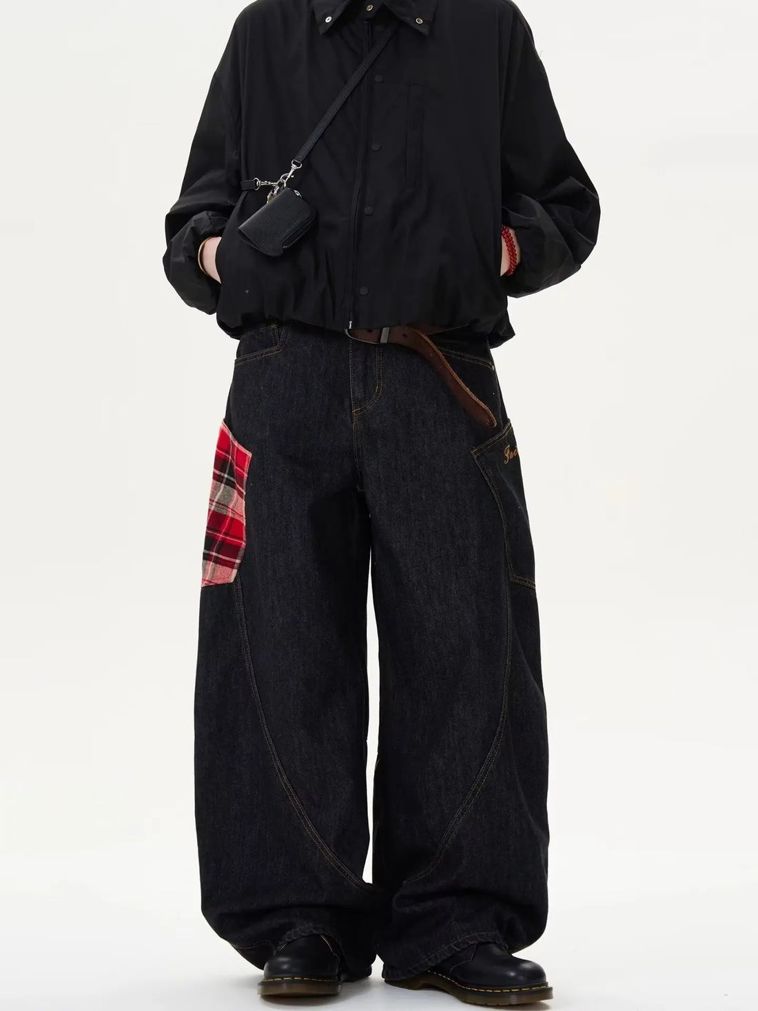 Y2K Scottish Plaid Spliced Baggy Wide-Leg Jeans – Streetwear 2024