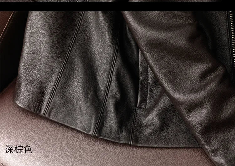 AYUNSUE Genuine Cowhide Leather Jacket for Unisex