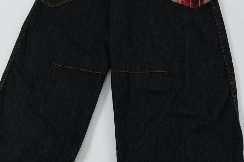 Y2K Scottish Plaid Spliced Baggy Wide-Leg Jeans – Streetwear 2024