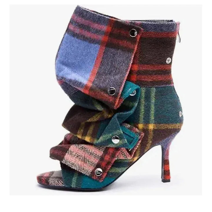 Women's High-heeled Back Zipper Pleated Mid Leg Boots