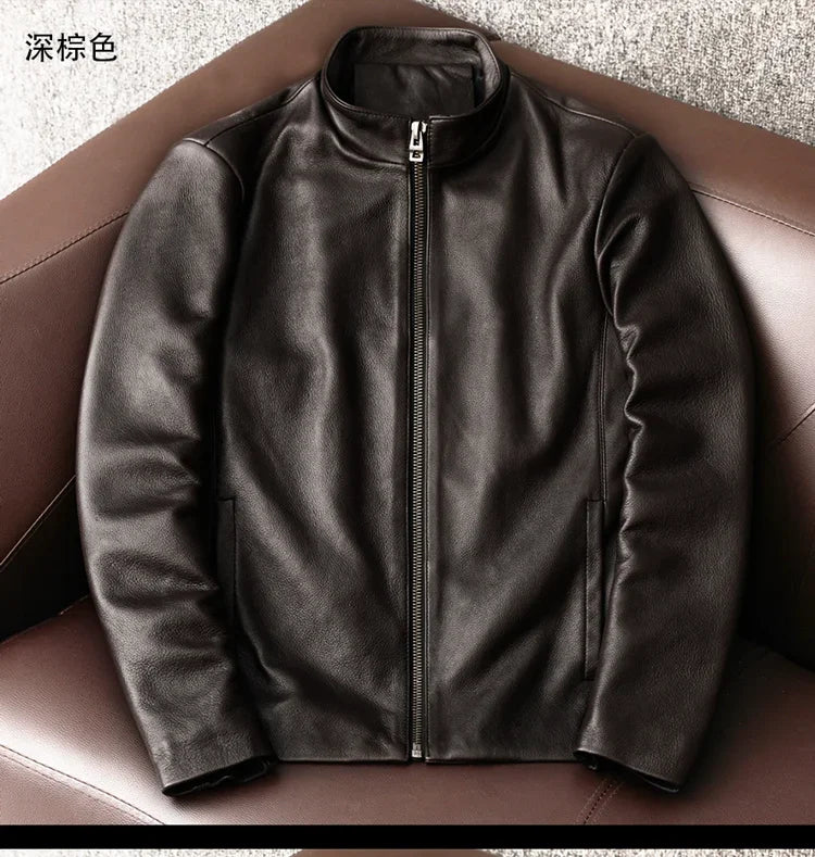 AYUNSUE Genuine Cowhide Leather Jacket for Unisex