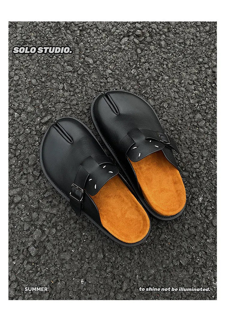 Men's Cow Leather Tabi Split-Toe Slip-On Mules with Arch Support