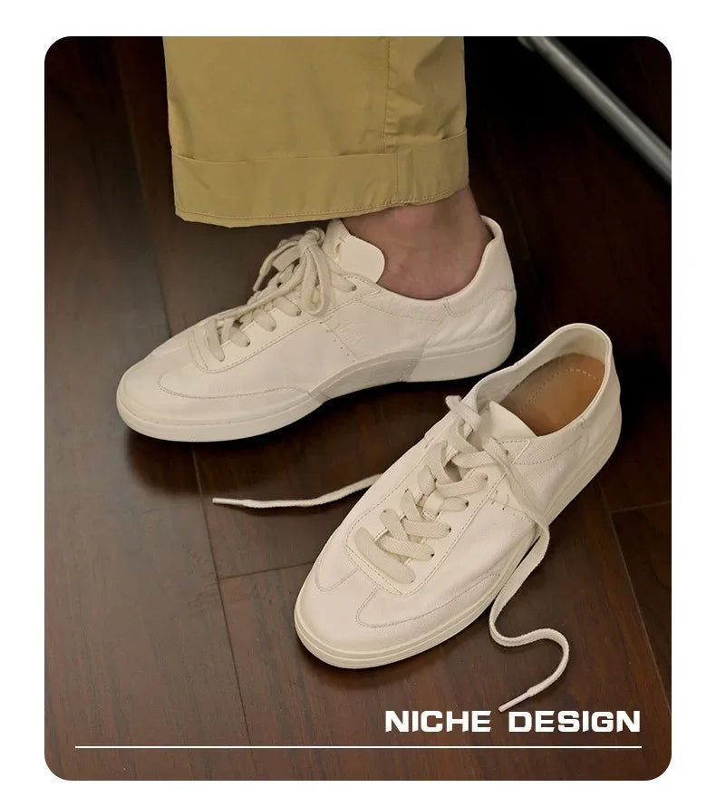 2024 Men’s Vintage White Leather Casual Low-Top Shoes – Breathable & Trendy