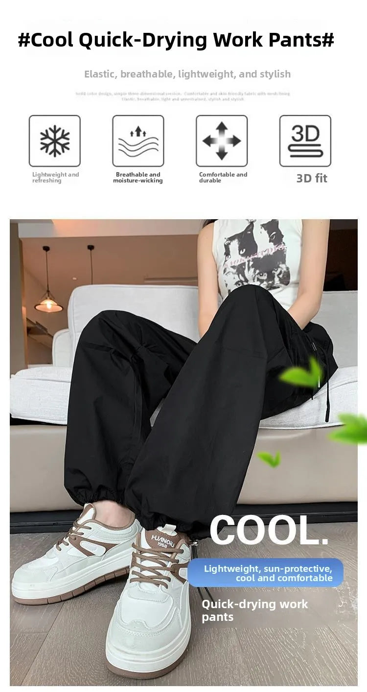 Women’s Retro Workwear Wide-Leg Pants – Summer Drapey Trousers