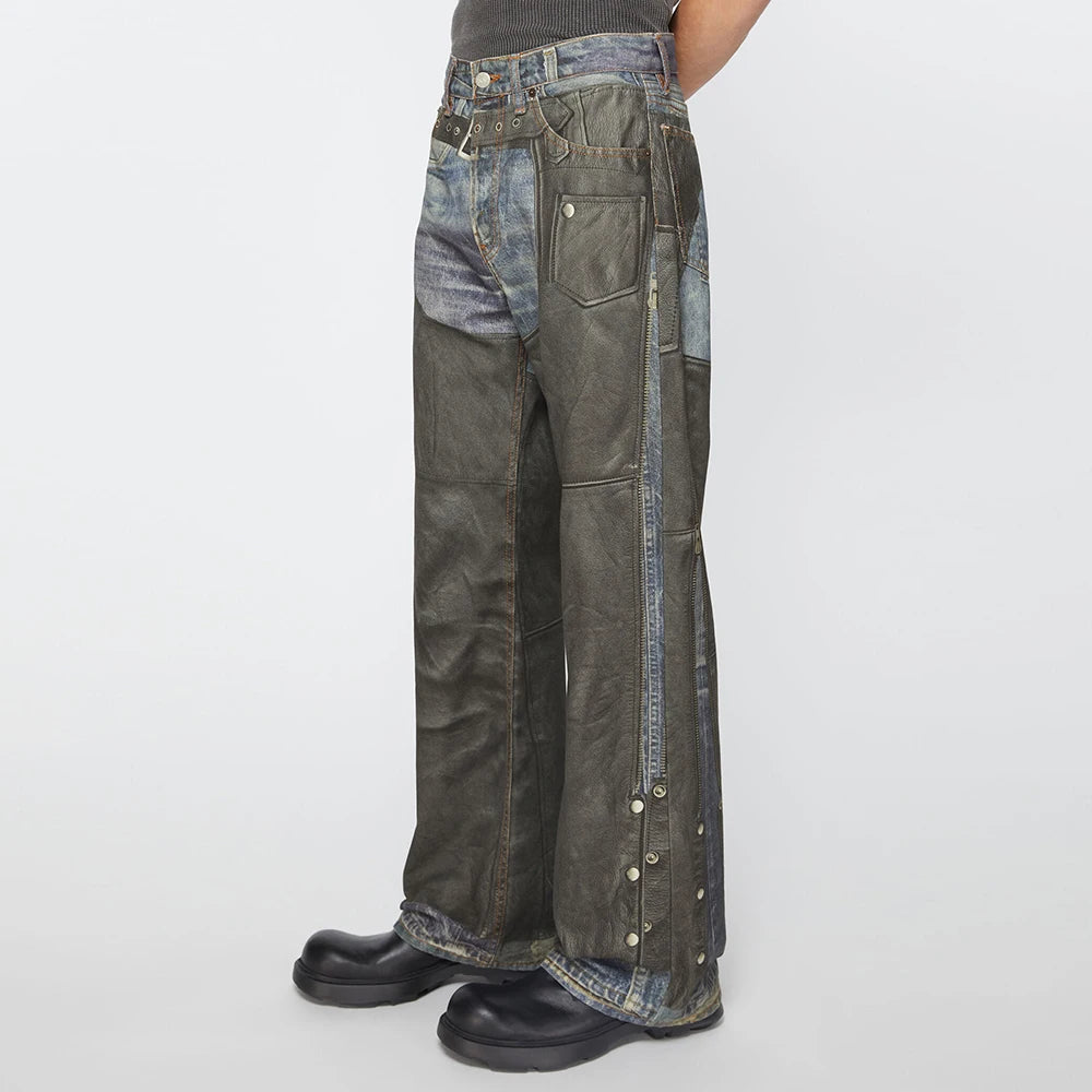 Unisex PU Leather Patchwork Baggy Jeans – High Street Oversized Denim