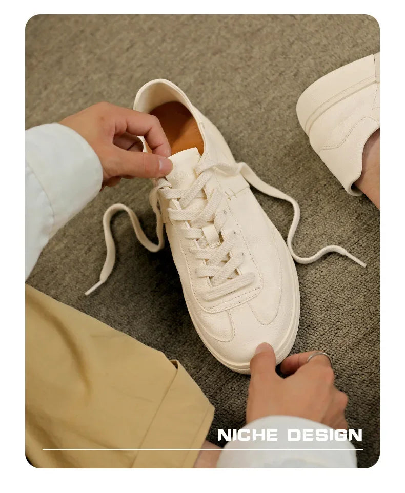 2024 Men’s Vintage White Leather Casual Low-Top Shoes – Breathable & Trendy