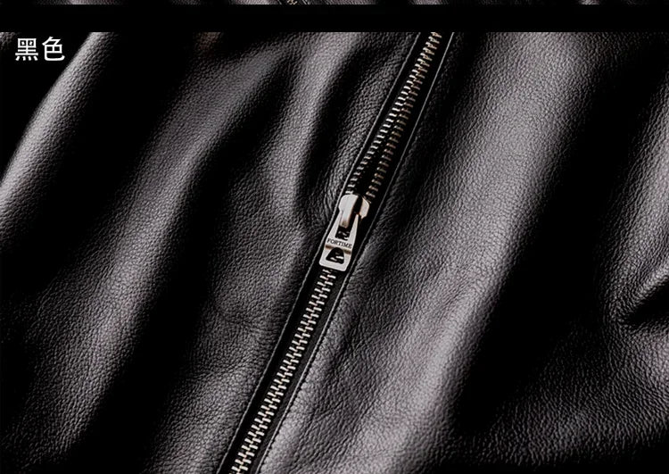 AYUNSUE Genuine Cowhide Leather Jacket for Unisex