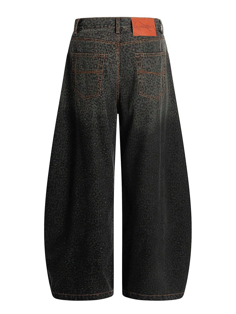 Women’s Blue Leopard Print Wide Leg Jeans